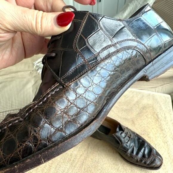 Foster Rainey Exotic Dress Shoes Brown Leather Reptile Style Size 40.5 Italy - Picture 11 of 13